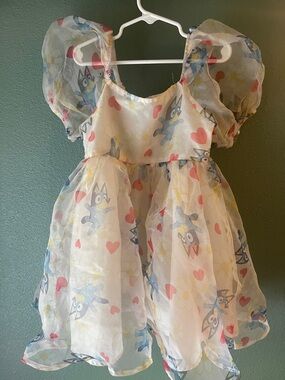 Girls' White Heart & Character Puff-Sleeve Party Dress